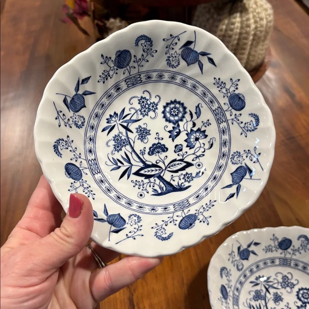 Set of 2 Vintage Blue Nordic Blue Onion Johnson Brothers Soup Bowls